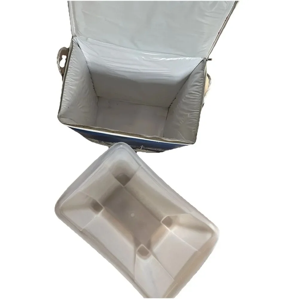 Vtg Vinyl Cooler/Ice Chest Nautical Blue Rope Sailboat Coastal Zip Prepac Inc.